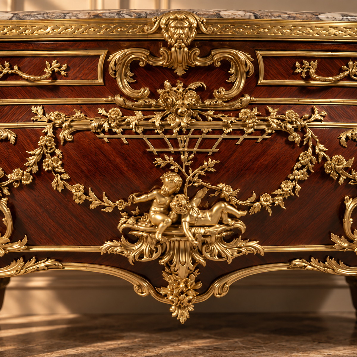 Kambrelinne — French Rococo Gilded Carved Sideboard