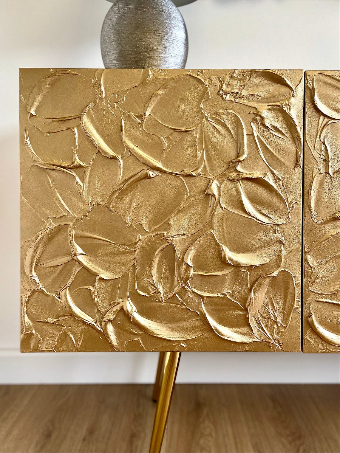 Honey Drip — Contemporary Gold Textured Four-Door Sideboard