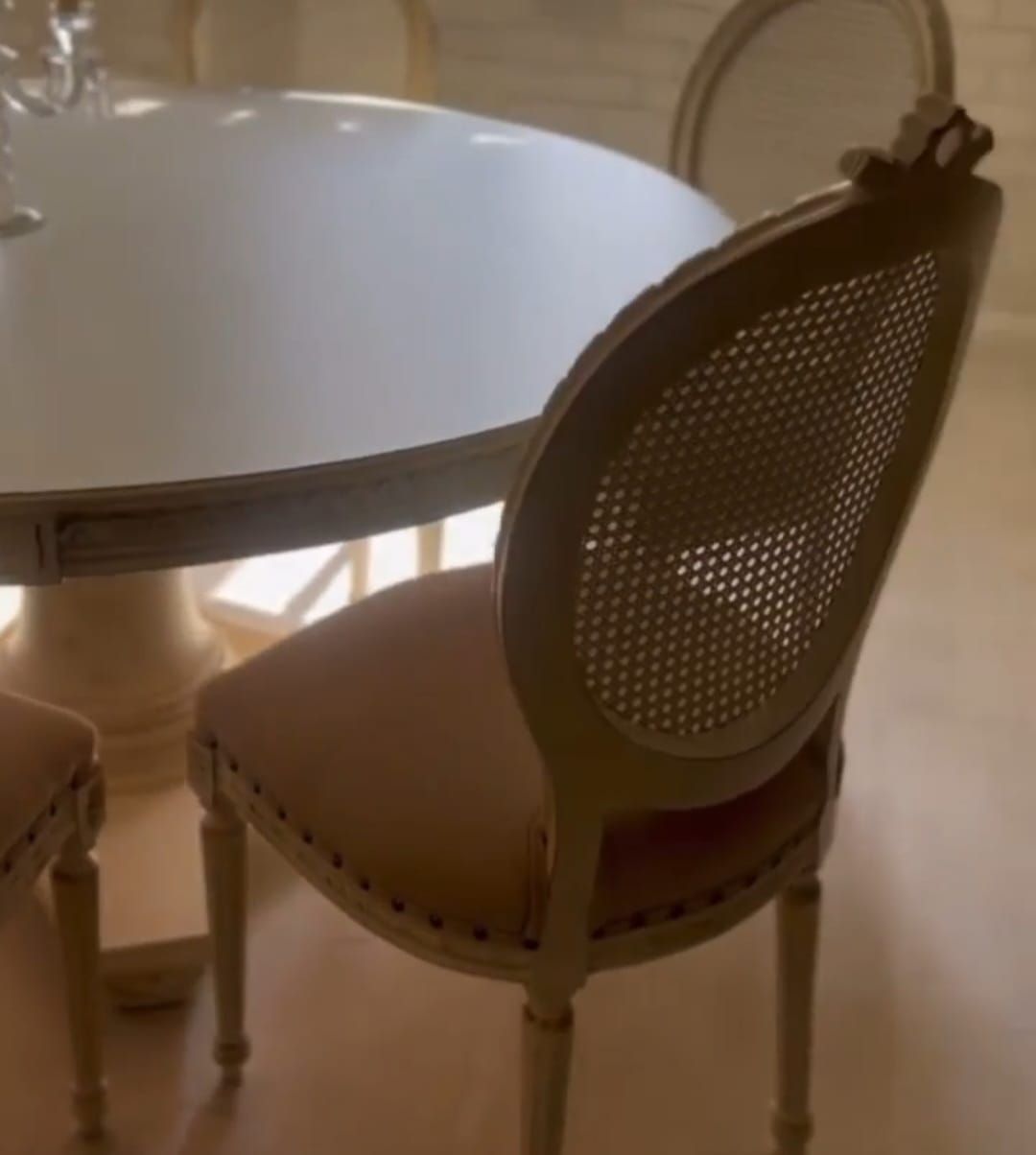 Verre de Lune — French Louis XVI-Inspired Cane Dining Table & Chair Set