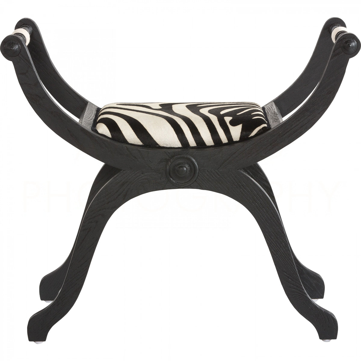 Elarose — Black Wood Curved X-Frame Upholstered Stool