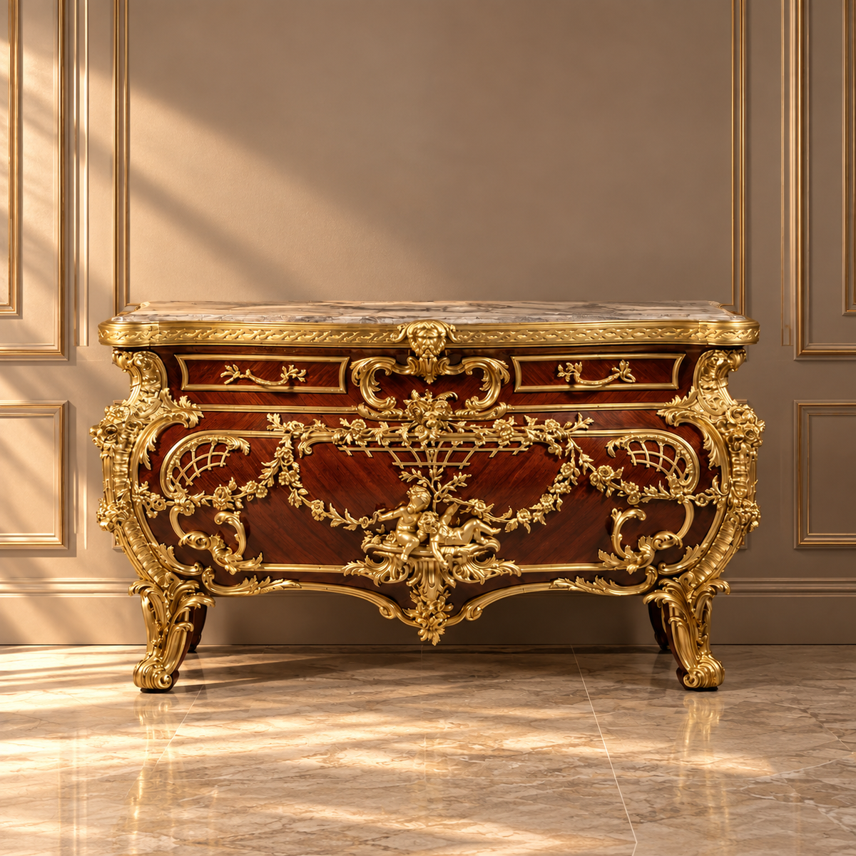 Kambrelinne — French Rococo Gilded Carved Sideboard
