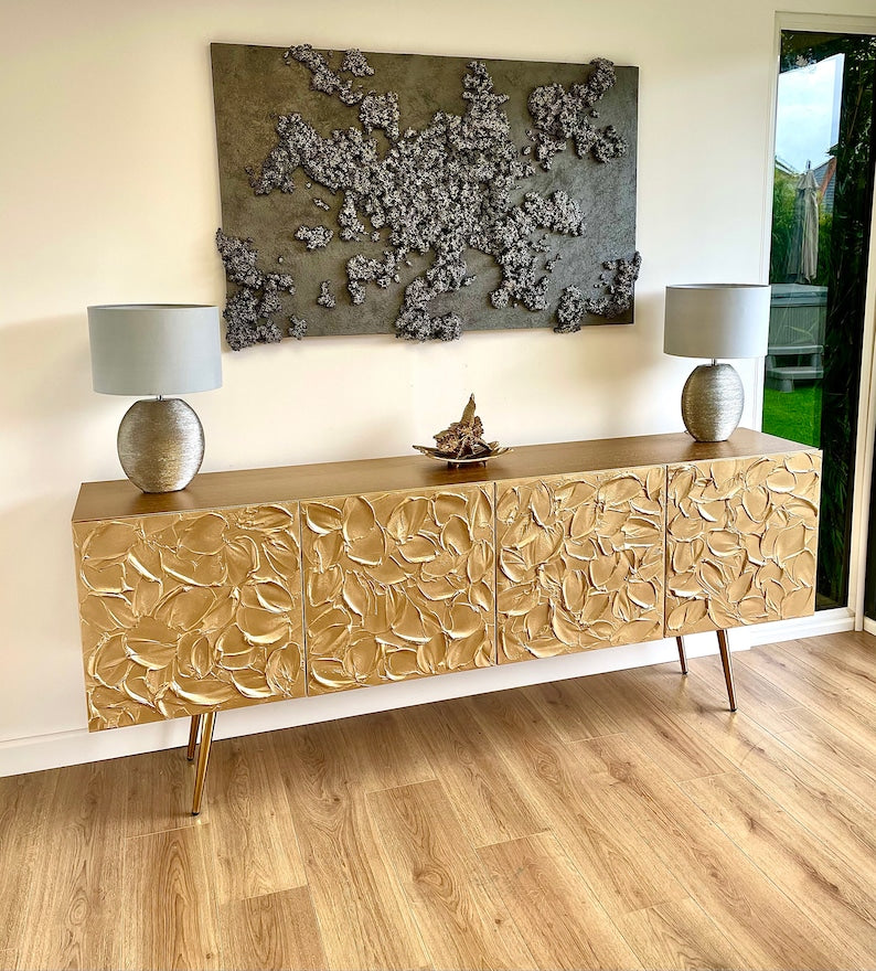 Honey Drip — Contemporary Gold Textured Four-Door Sideboard