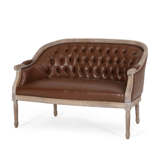 Brun Chuchoté — French Tufted Leather Loveseat