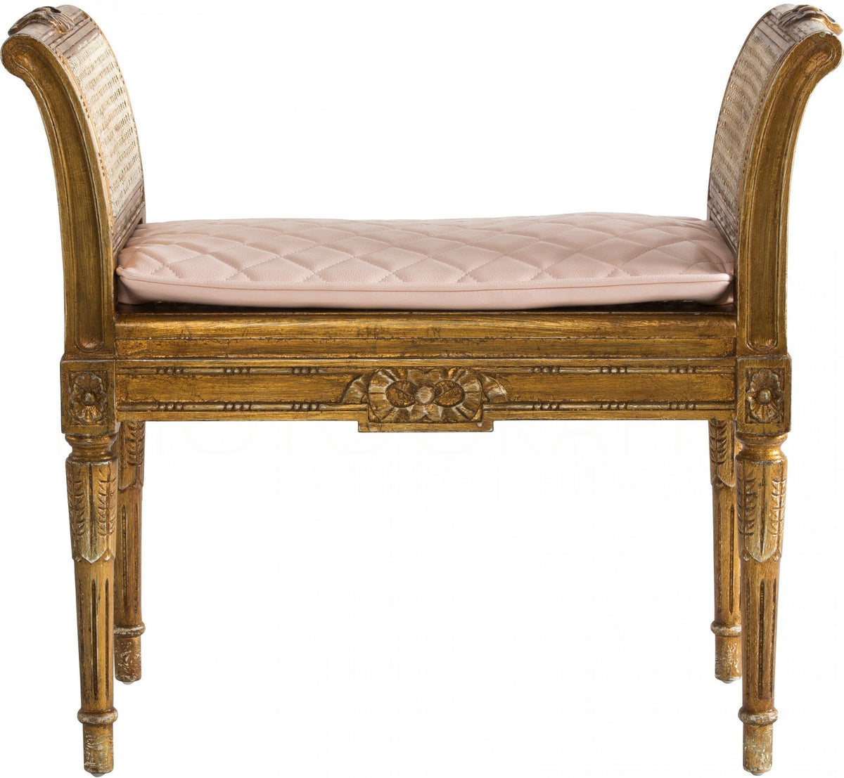 Caloura — Gold-Finish Carved Wood Upholstered Bench