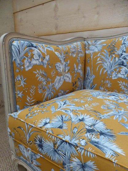 Moutarde Céleste — French Carved Floral Upholstered Sofa