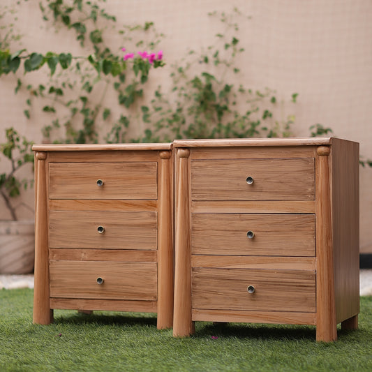 Wooden outdoor storage unit with greenery in the background