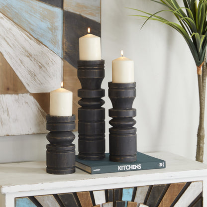 Charwood Serenade — Black Turned Wood Candle Holder Set