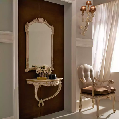 Cielle Nouée — French Provincial Ivory Wall-Mounted Console Table with Mirror