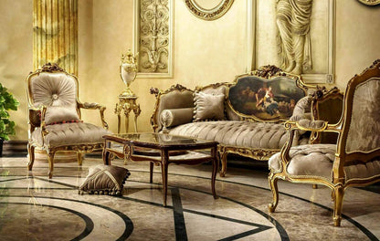 Rosée Baroque — Handcrafted Teak Gilded Carved French Sofa