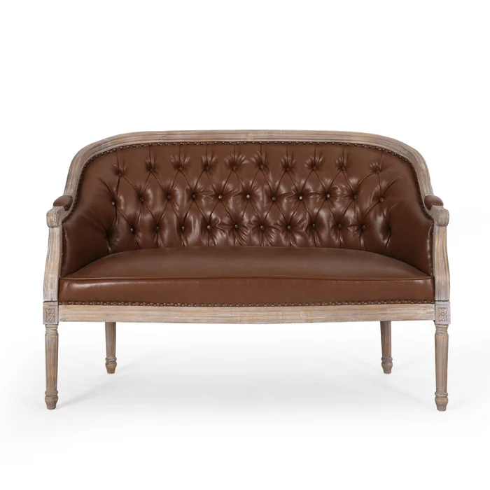 Brun Chuchoté — French Tufted Leather Loveseat