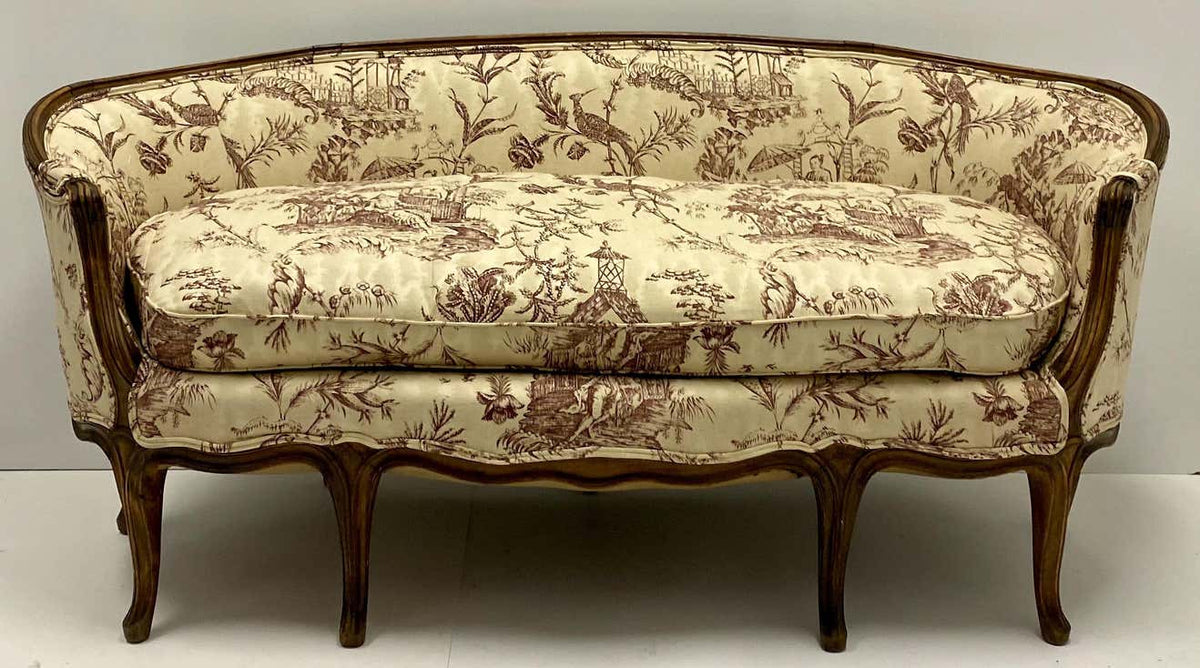 Fable Lattée — Louis XV-Inspired Carved Teak Toile Settee