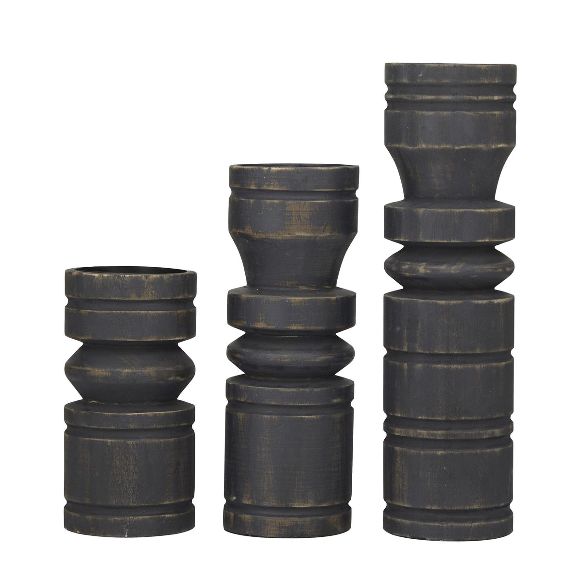 Charwood Serenade — Black Turned Wood Candle Holder Set