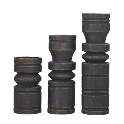 Charwood Serenade — Black Turned Wood Candle Holder Set