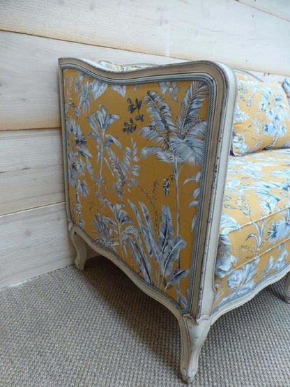 Moutarde Céleste — French Carved Floral Upholstered Sofa