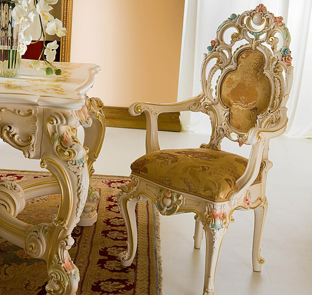 Decorative chair with intricate designs in a room setting