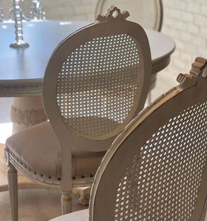Verre de Lune — French Louis XVI-Inspired Cane Dining Table & Chair Set