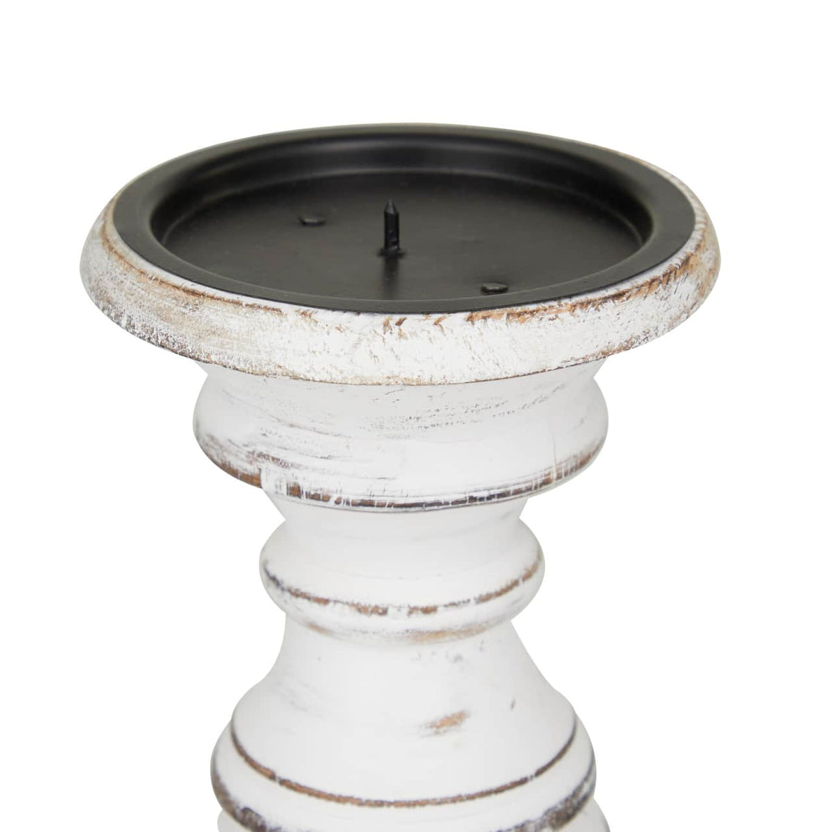 Ashes of Poetry — Distressed White Turned Wood Candle Holder Set