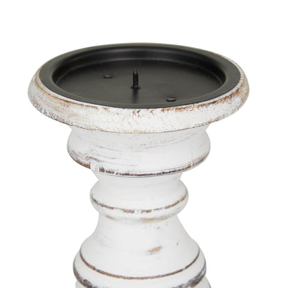 Ashes of Poetry — Distressed White Turned Wood Candle Holder Set