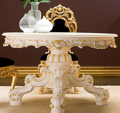 Decorative console table with gold accents and white marble surface
