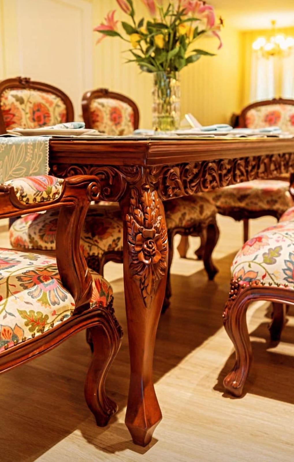 Rosemoor — French Louis XV-Inspired Carved Dining Table & Chair Set