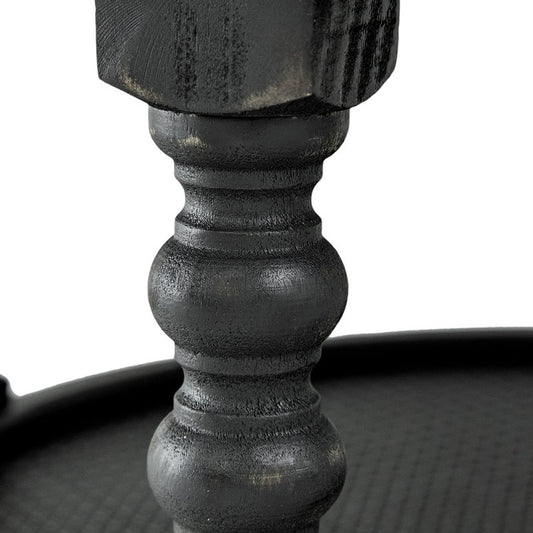 Étofléa — Black Round Wooden Coffee Table with Lower Woven Shelf
