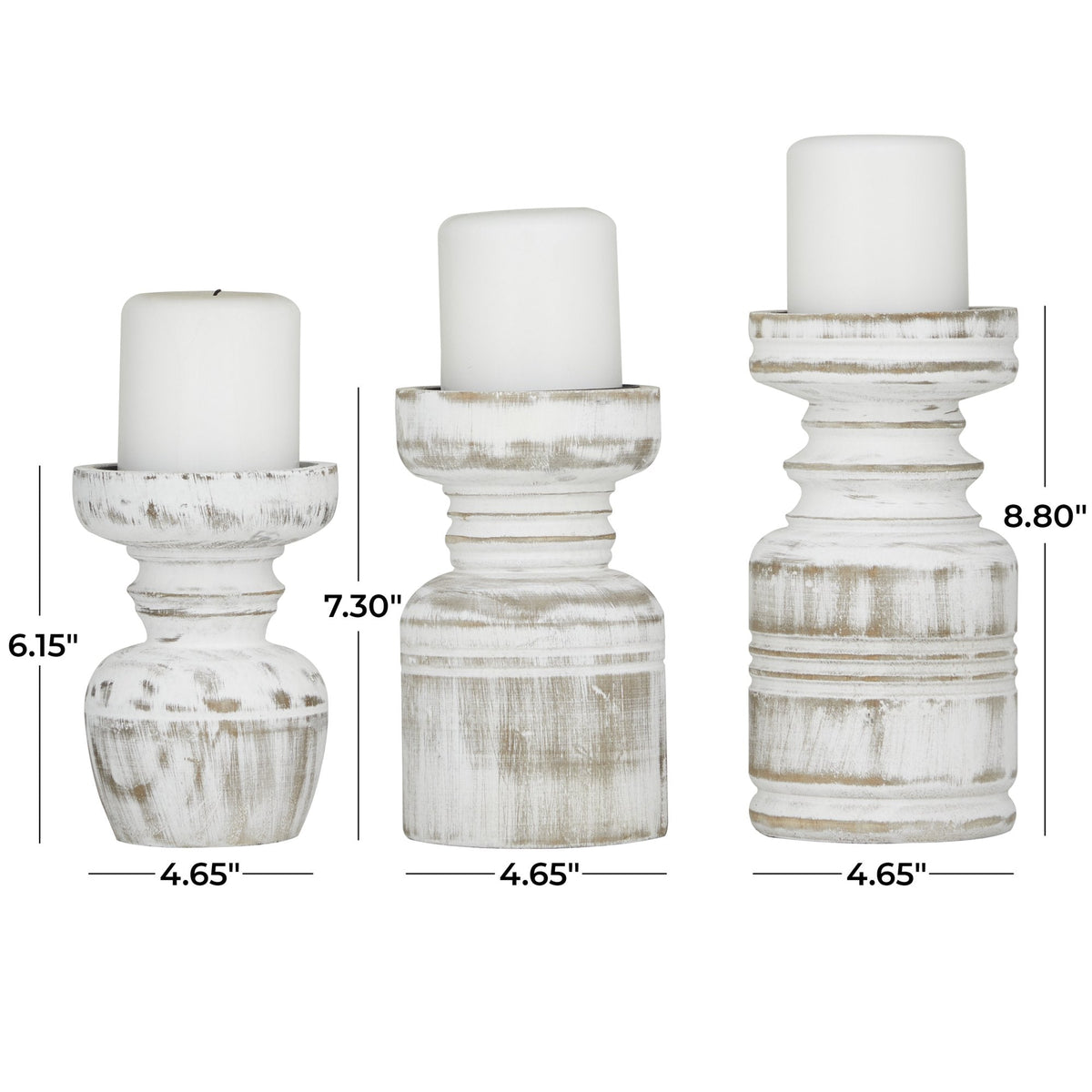 Château Blanc — Distressed White Turned Wood Candle Holder Set