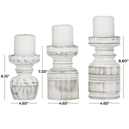 Château Blanc — Distressed White Turned Wood Candle Holder Set