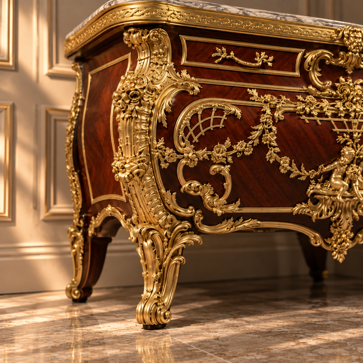 Kambrelinne — French Rococo Gilded Carved Sideboard