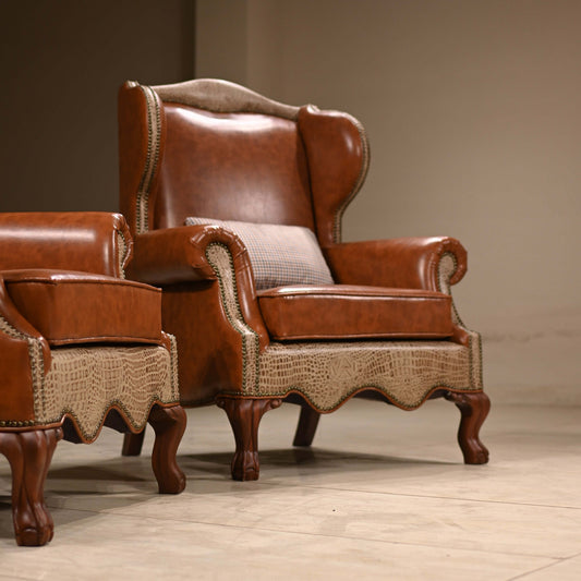 Domaine du Duc — Traditional Cognac Leather Wingback Armchair