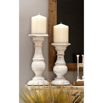 Ashes of Poetry — Distressed White Turned Wood Candle Holder Set