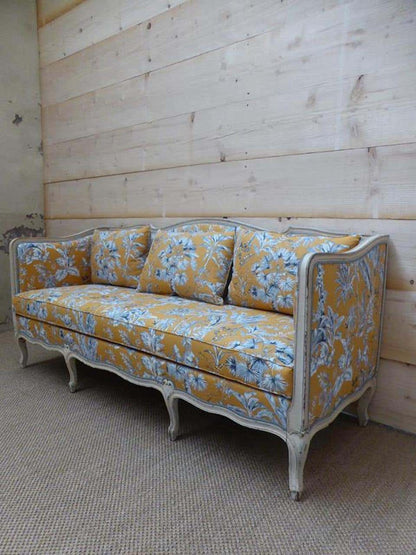 Moutarde Céleste — French Carved Floral Upholstered Sofa