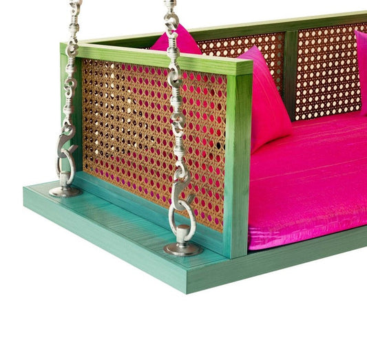 Leheriya Moraan — Handcrafted Teak & Cane Hanging Swing