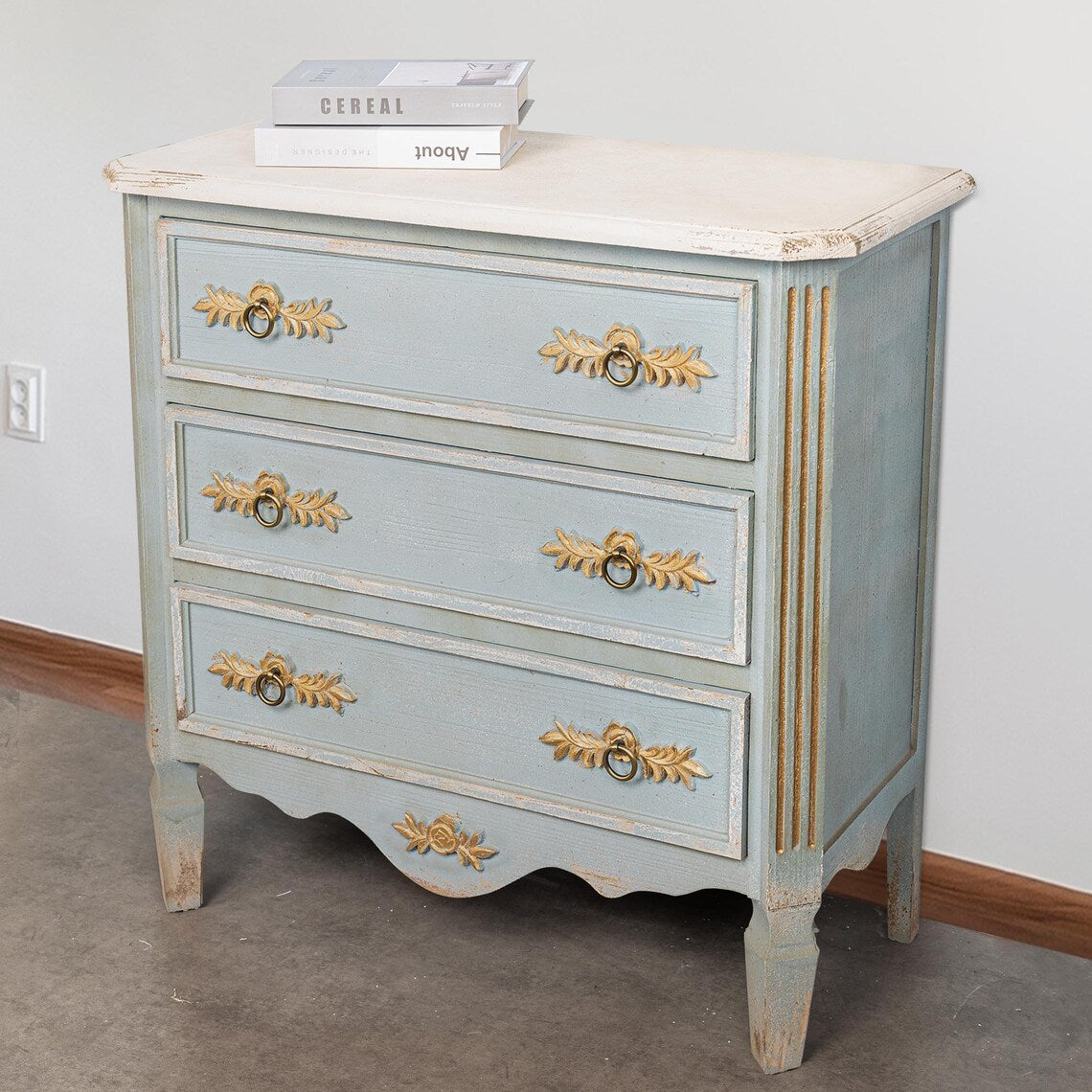 Château Bleu Buffet — French Provincial Carved Chest of Drawers