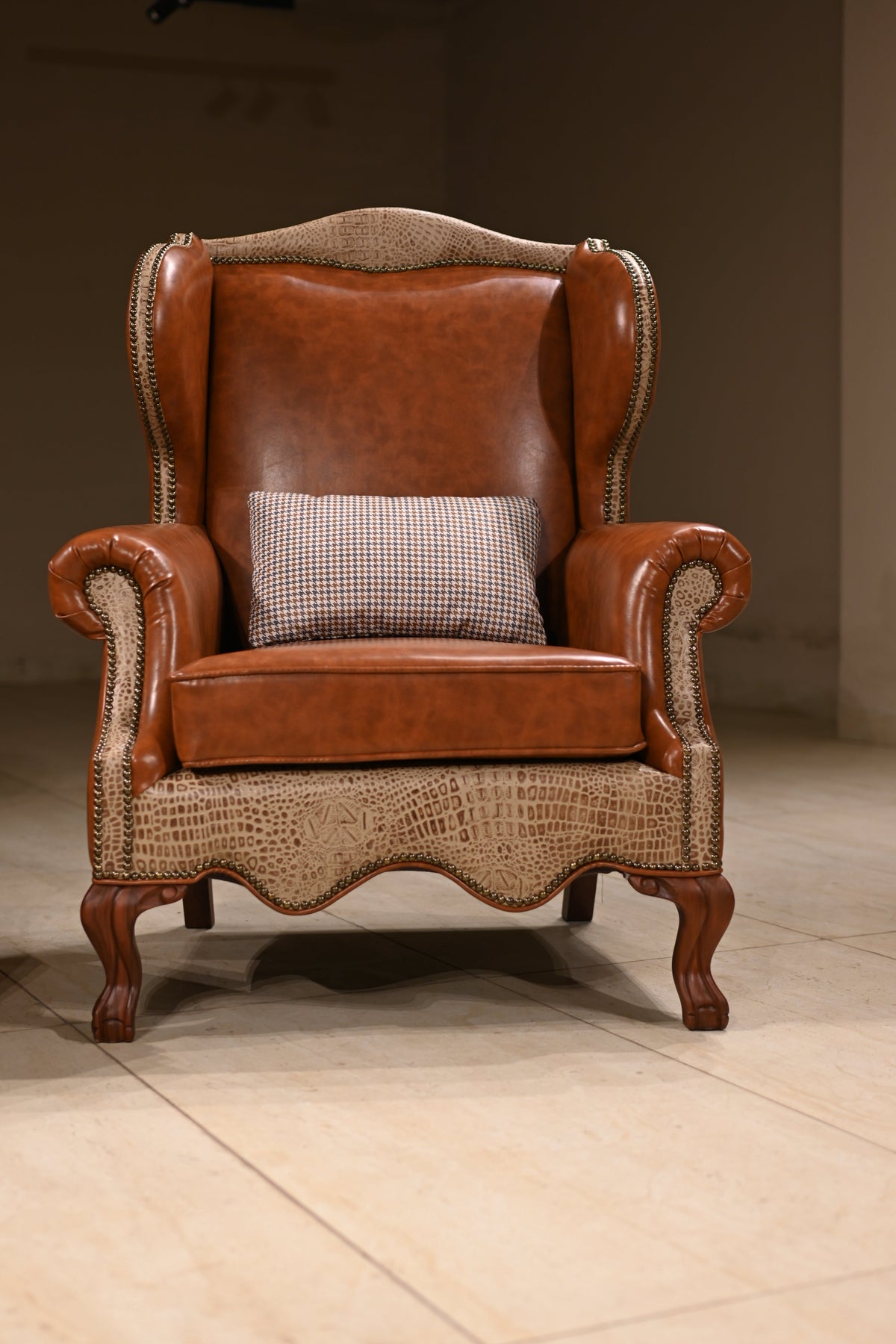 Domaine du Duc — Traditional Cognac Leather Wingback Armchair