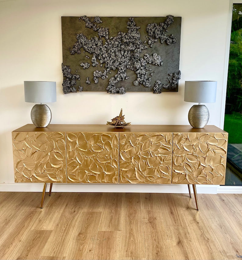 Honey Drip — Contemporary Gold Textured Four-Door Sideboard