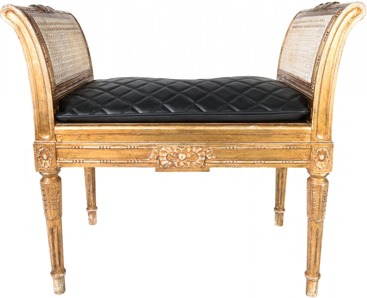Caloura — Gold-Finish Carved Wood Upholstered Bench