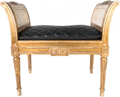 Caloura — Gold-Finish Carved Wood Upholstered Bench