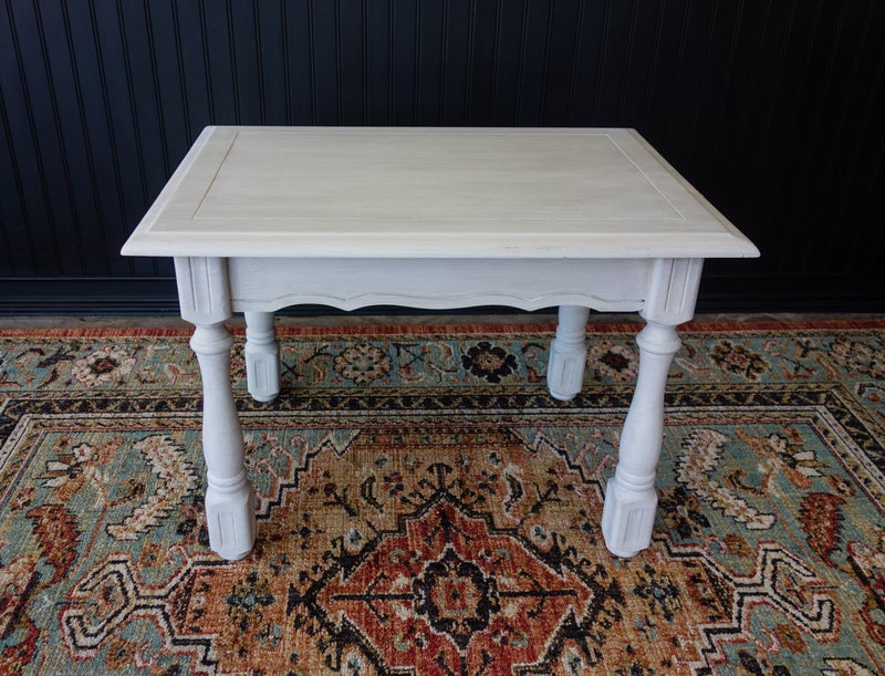 Blancheveau — Handcrafted White Carved Wood Side Table