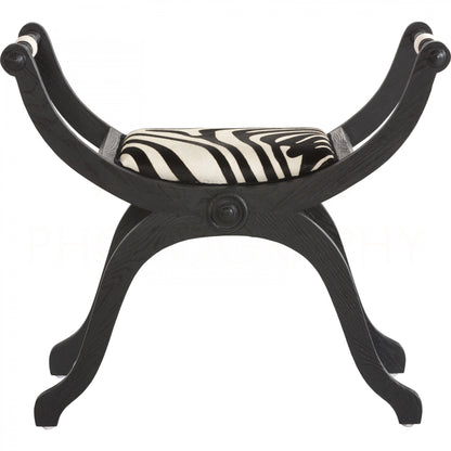Elarose — Black Wood Curved X-Frame Upholstered Stool