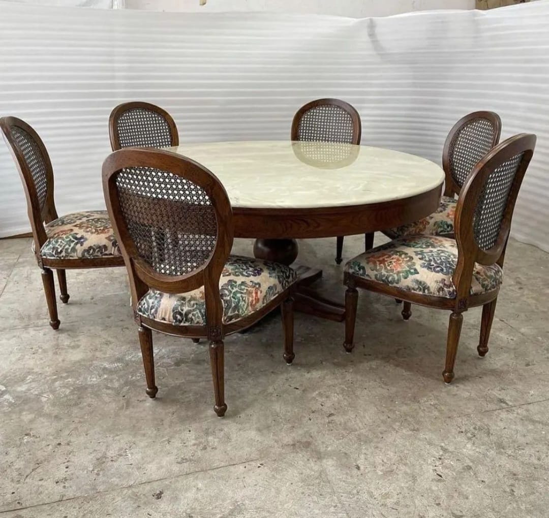 Corte Silente — French Neoclassical Cane Dining Table & Chair Set