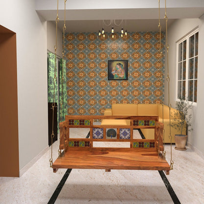 Rathira Carve — Handcrafted Teak & Ceramic Tile Hanging Swing