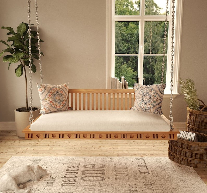 Meharin Soléa — Handcrafted Teak Slatted Hanging Swing