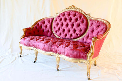 Rouge Doré — French Rococo Gilded Tufted Sofa