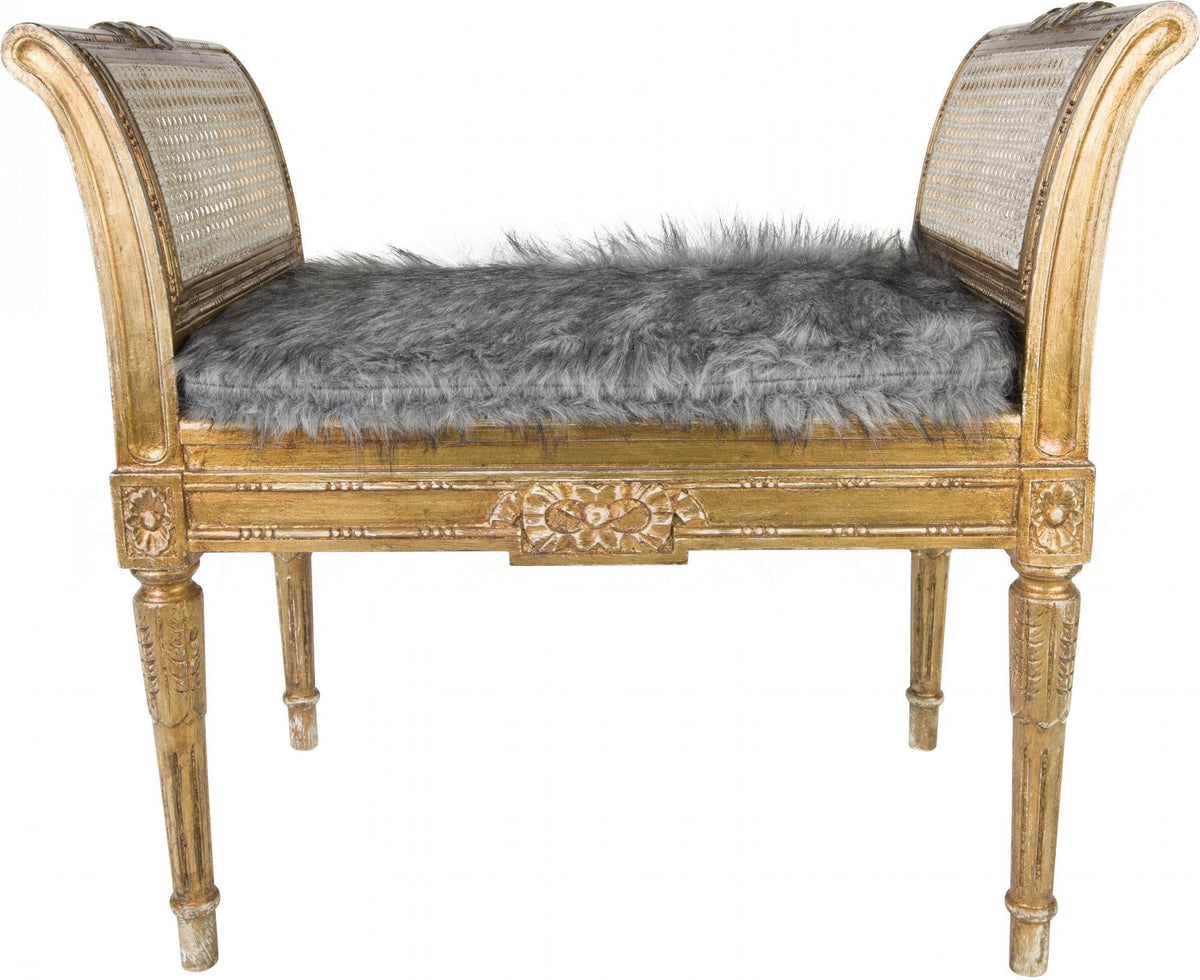 Caloura — Gold-Finish Carved Wood Upholstered Bench