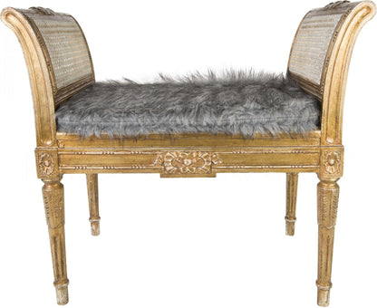 Caloura — Gold-Finish Carved Wood Upholstered Bench