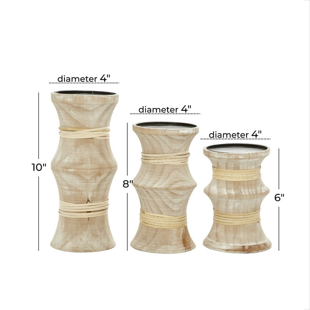 Whittled Whimsy — Natural Turned Wood Candle Holder Set