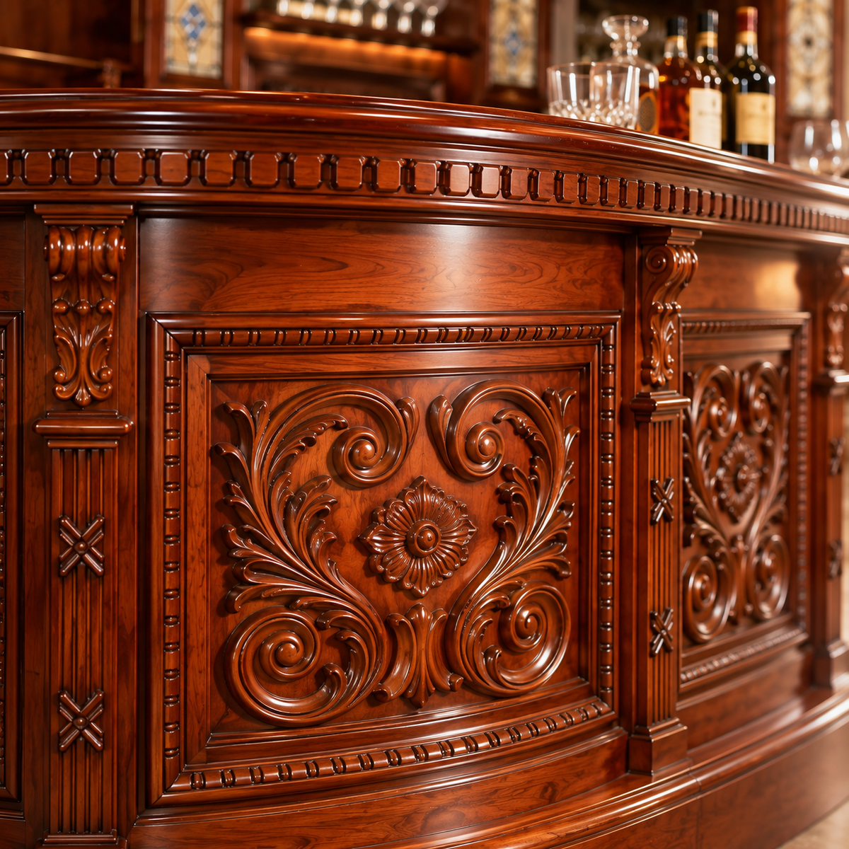 Moonlight Manor — French Baroque Carved Wood Bar Counter