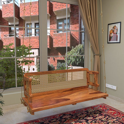 Chandura Woven — Handcrafted Teak & Cane Hanging Swing