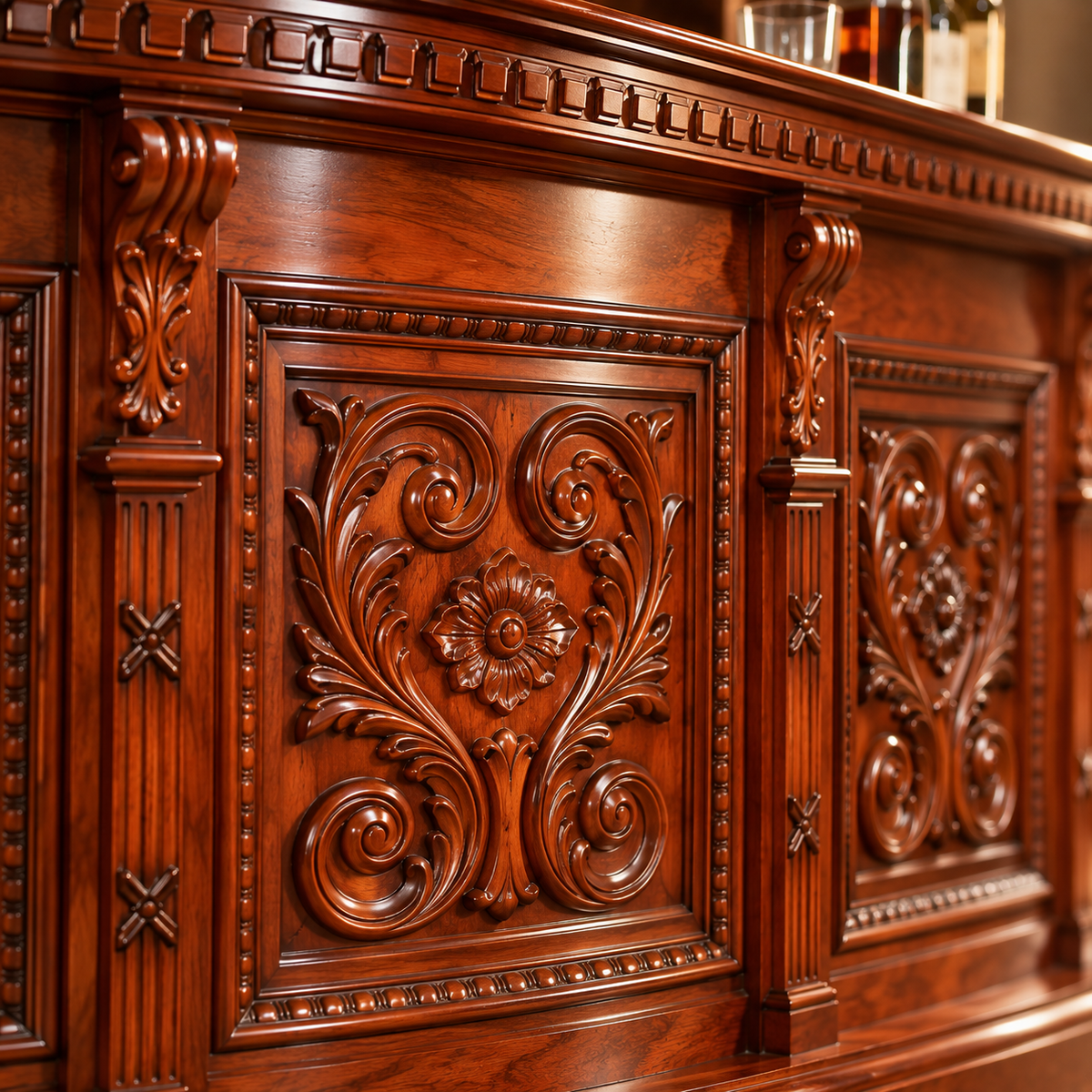 Moonlight Manor — French Baroque Carved Wood Bar Counter