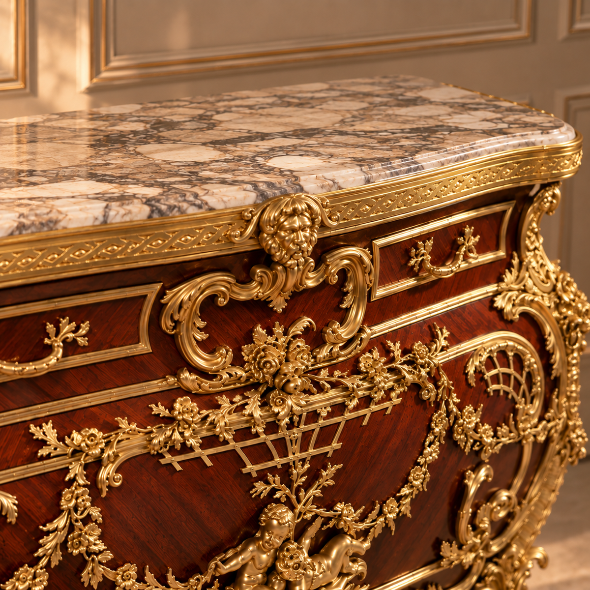 Kambrelinne — French Rococo Gilded Carved Sideboard